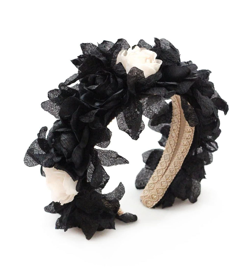 Diadema Elegante Blanco y Negro - Corona Artesanal