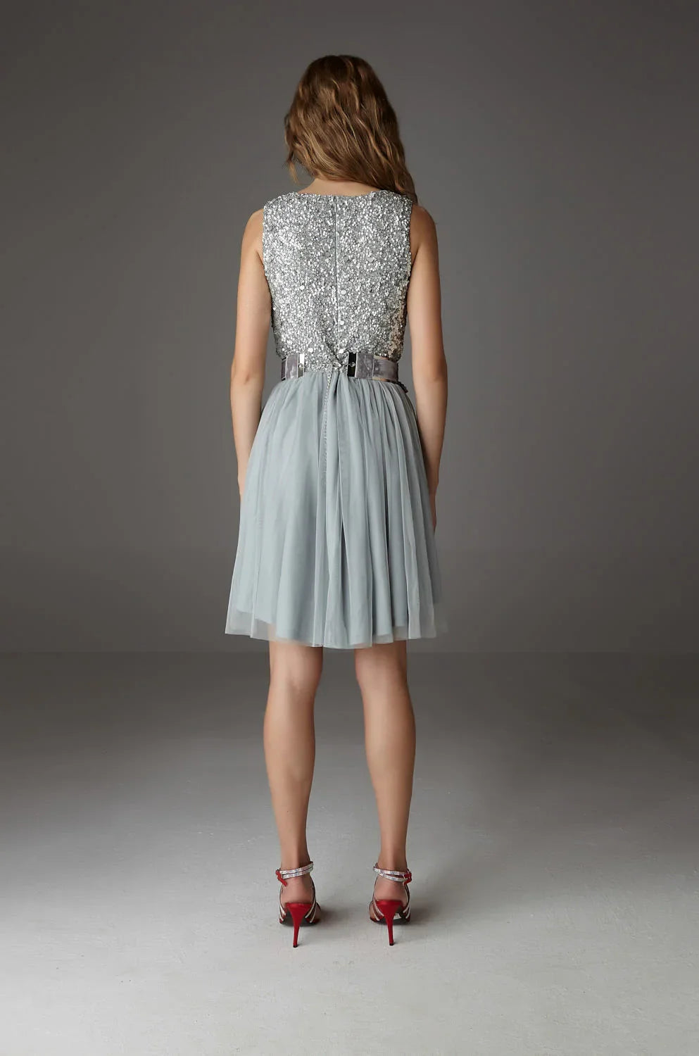 Vestido IRIA MINI GREY - Vestido Corto Bordado Pedrería